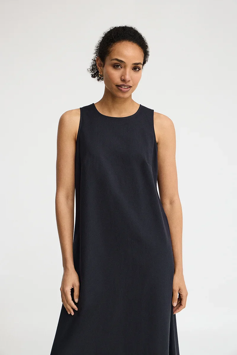 Navy-blue cotton-linen sleeveless dress with Polo Club logo - Image 2