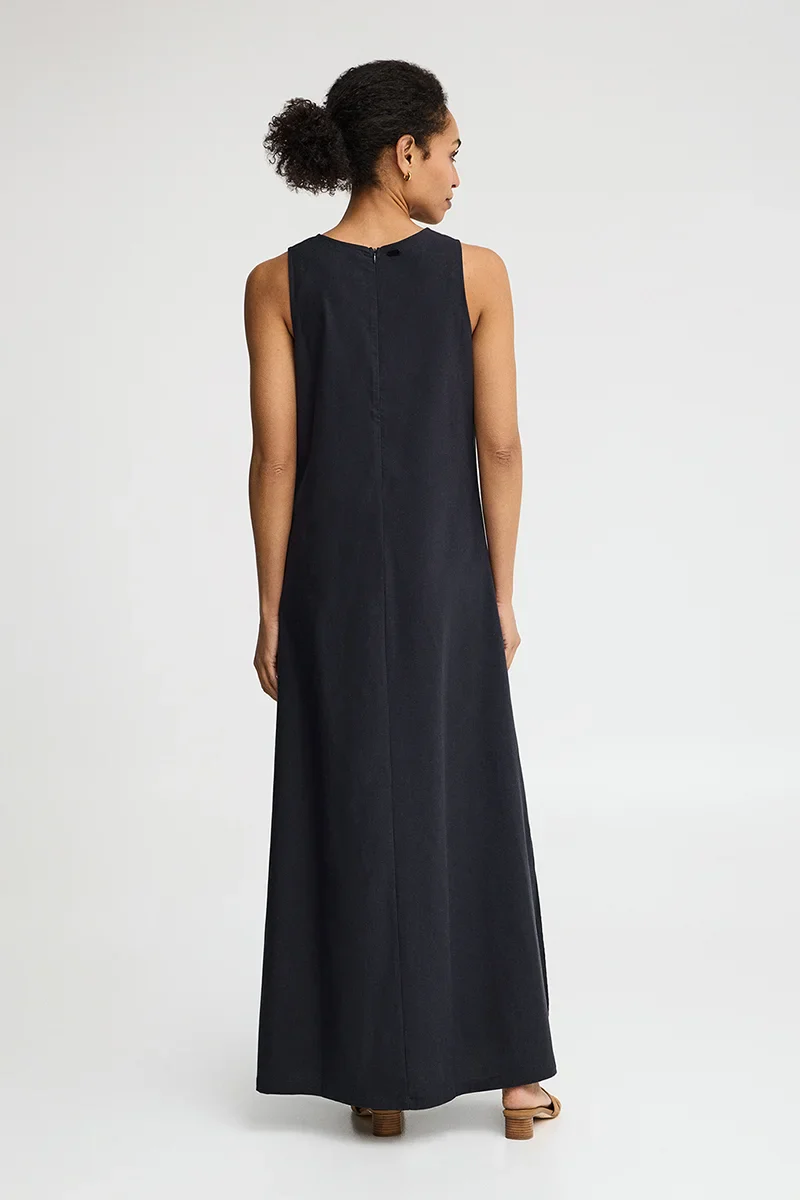 Navy-blue cotton-linen sleeveless dress with Polo Club logo - Image 5