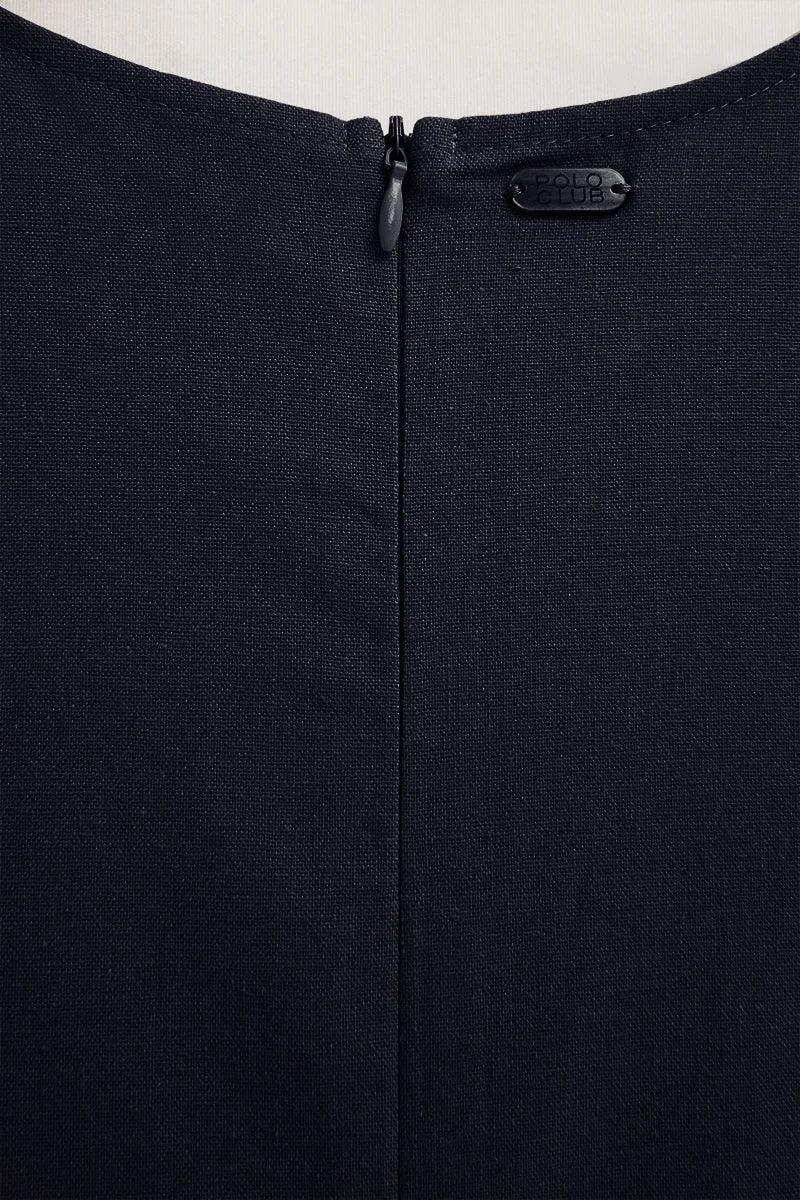 Navy-blue cotton-linen sleeveless dress with Polo Club logo - Image 7