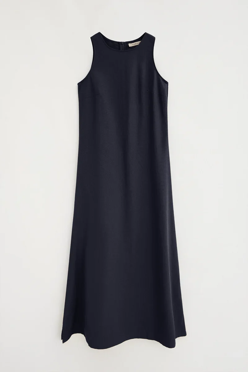 Navy-blue cotton-linen sleeveless dress with Polo Club logo - Image 9