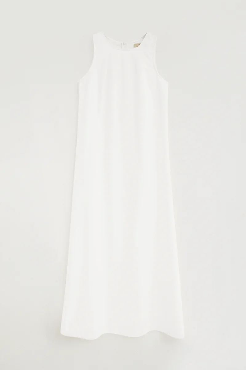 White cotton-linen sleeveless dress with Polo Club logo - Image 10