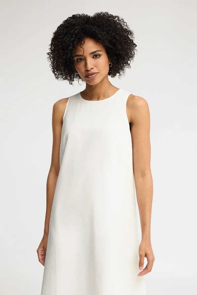 White cotton-linen sleeveless dress with Polo Club logo - Image 2