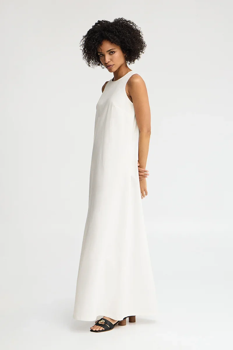 White cotton-linen sleeveless dress with Polo Club logo - Image 3