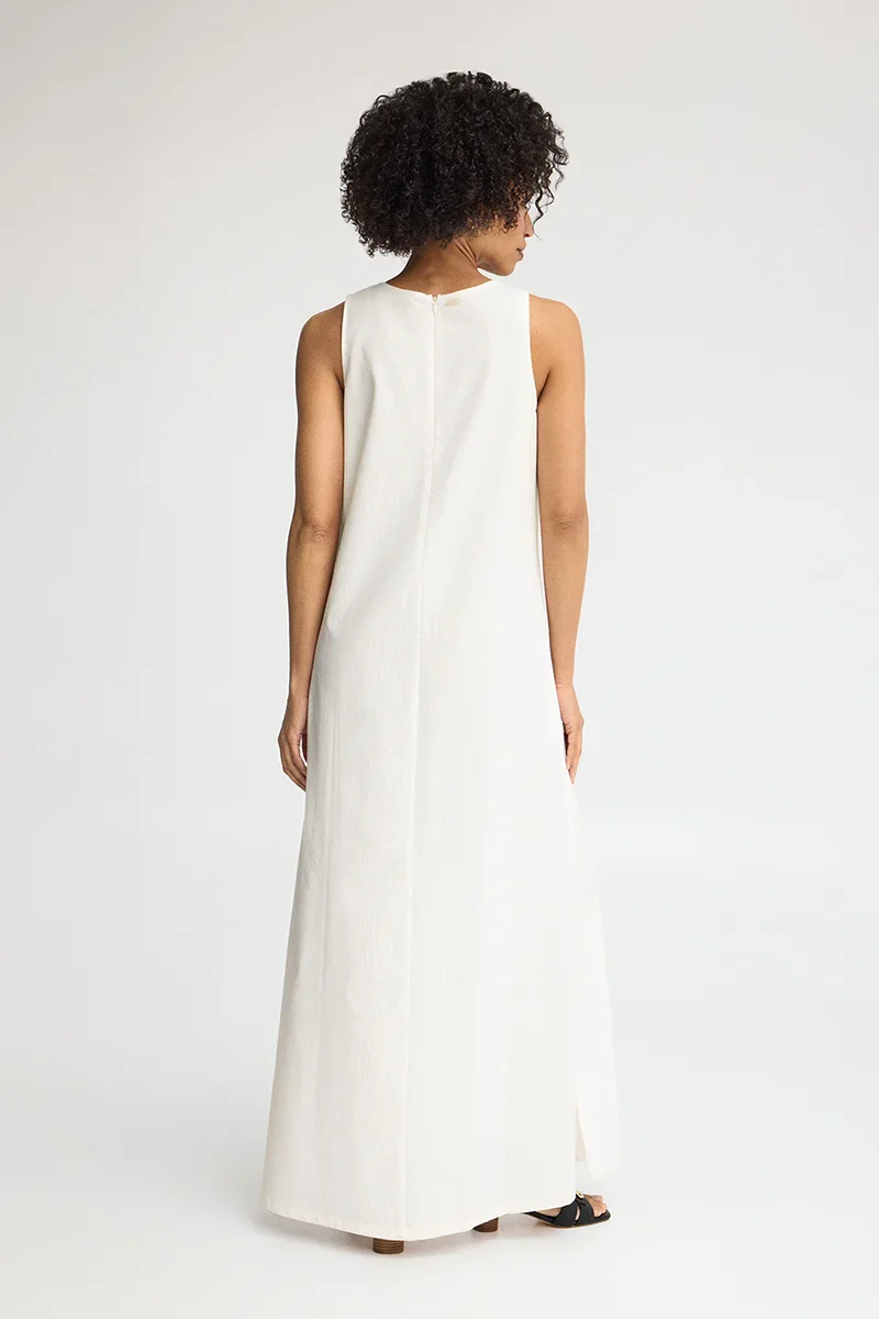 White cotton-linen sleeveless dress with Polo Club logo - Image 5