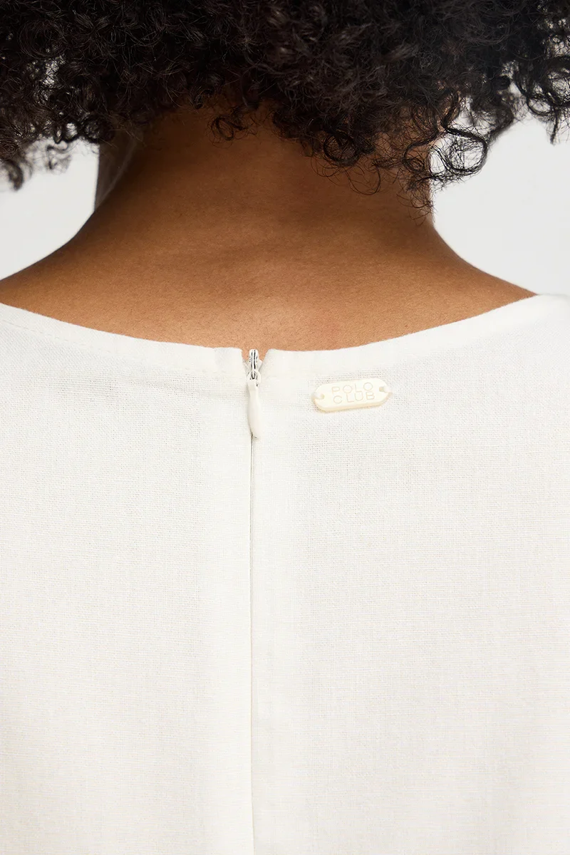 White cotton-linen sleeveless dress with Polo Club logo - Image 6