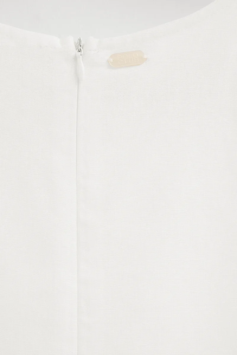 White cotton-linen sleeveless dress with Polo Club logo - Image 8