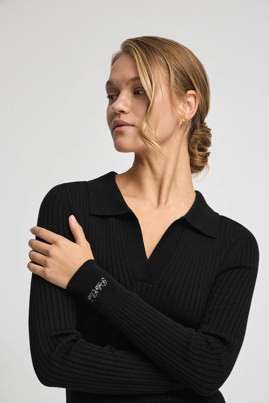 Black knit midi dress with Polo Club logo