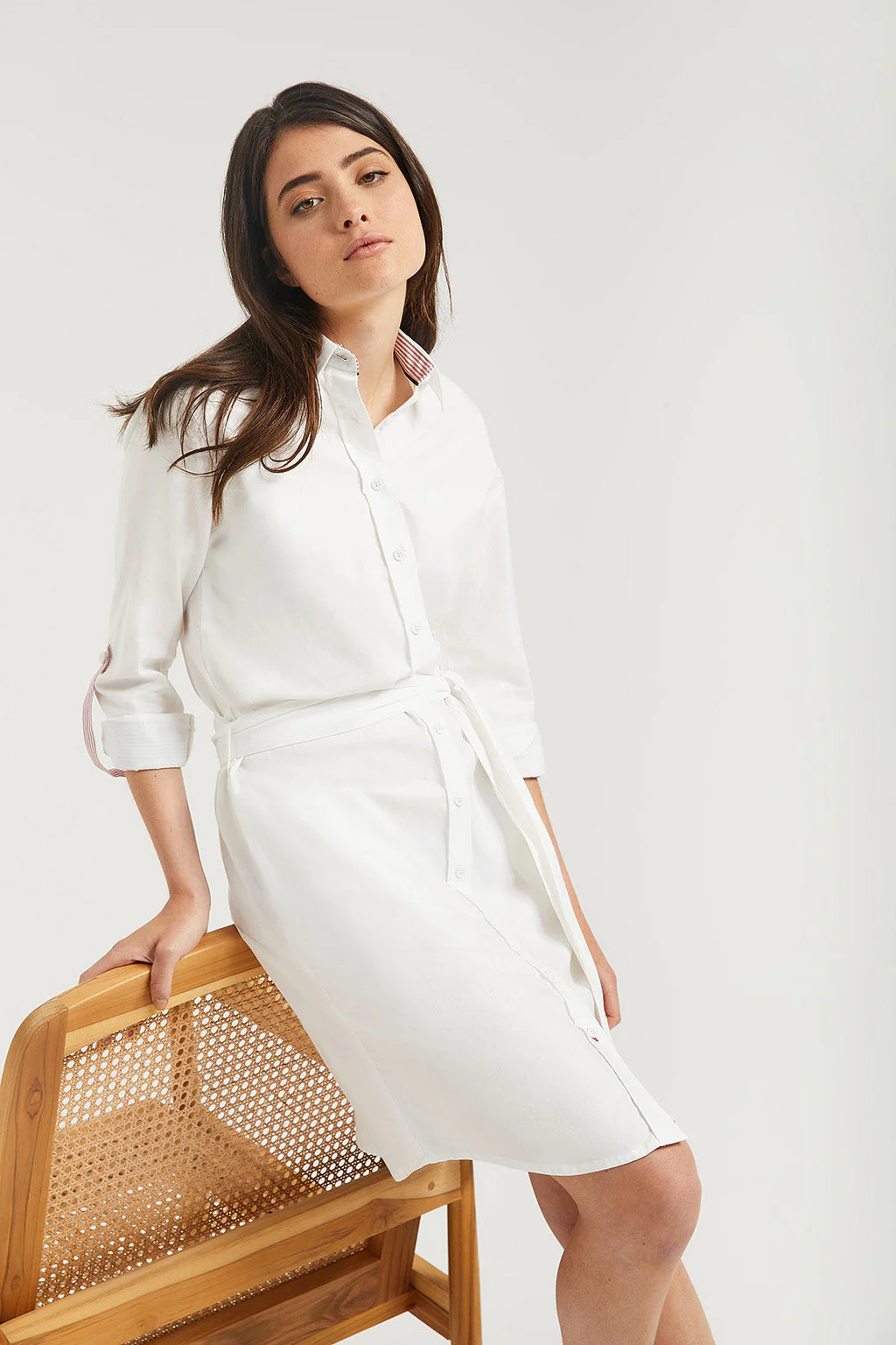White long-sleeve shirtdress with embroidered detail - Image 4