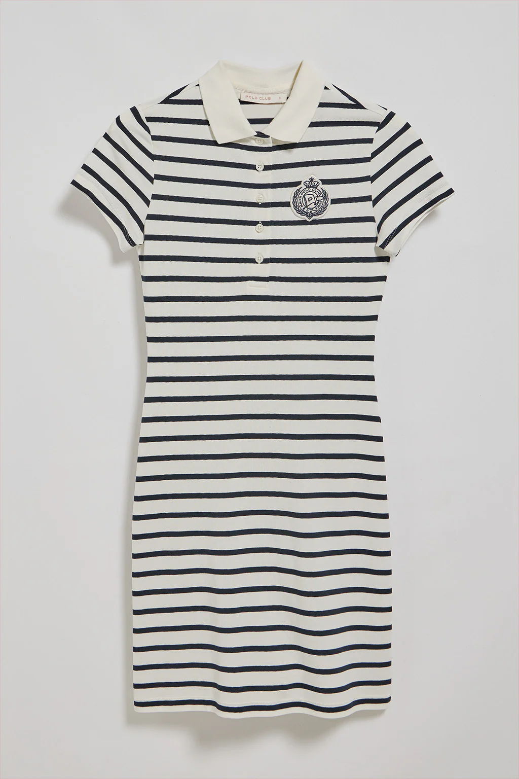 Nude striped polo dress with nautical patch - Image 7