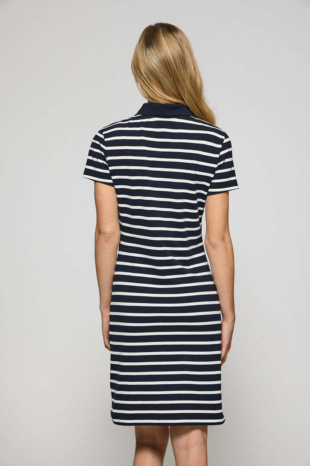 Navy-blue striped polo dress with nautical patch - Image 2