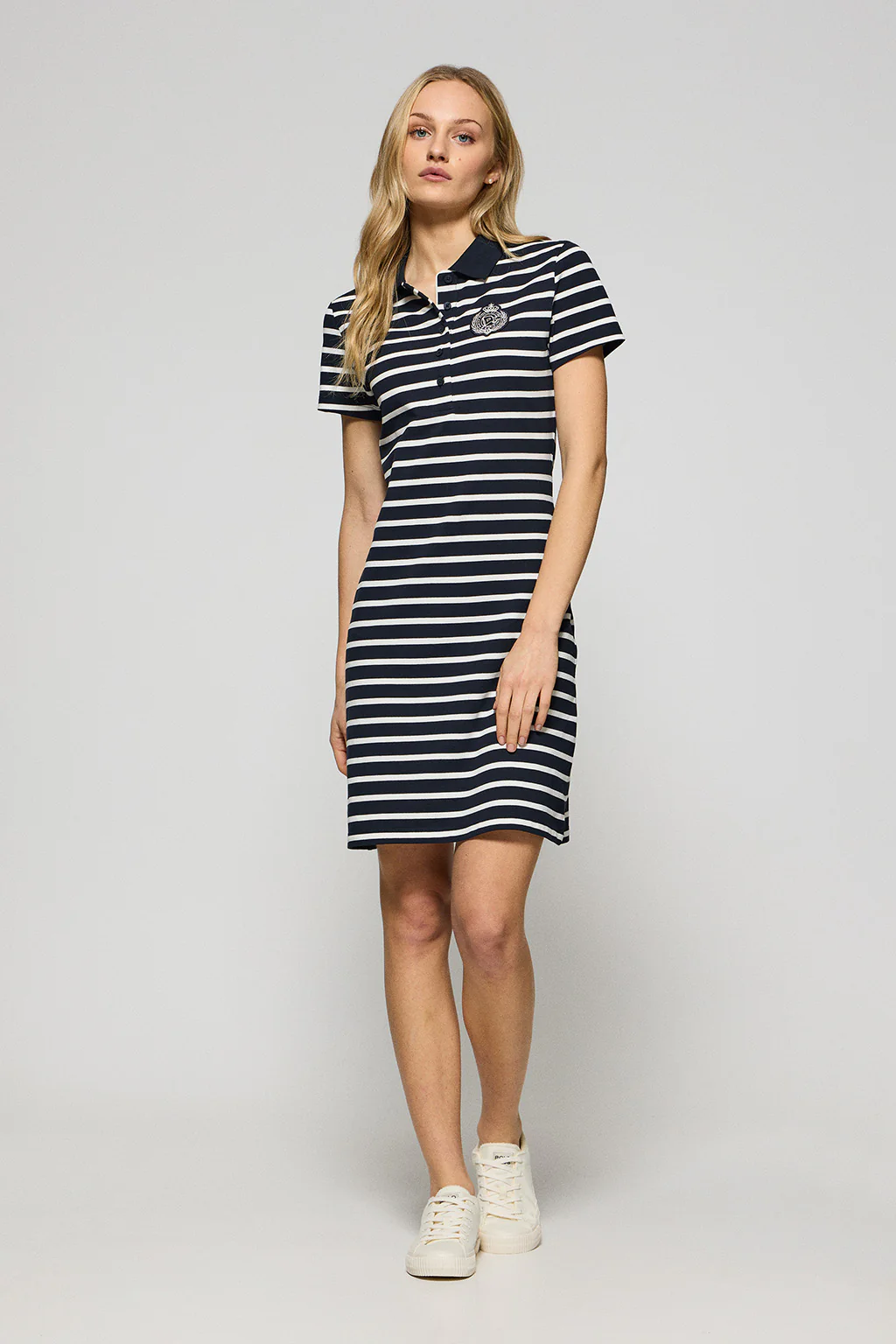 Navy-blue striped polo dress with nautical patch - Image 4