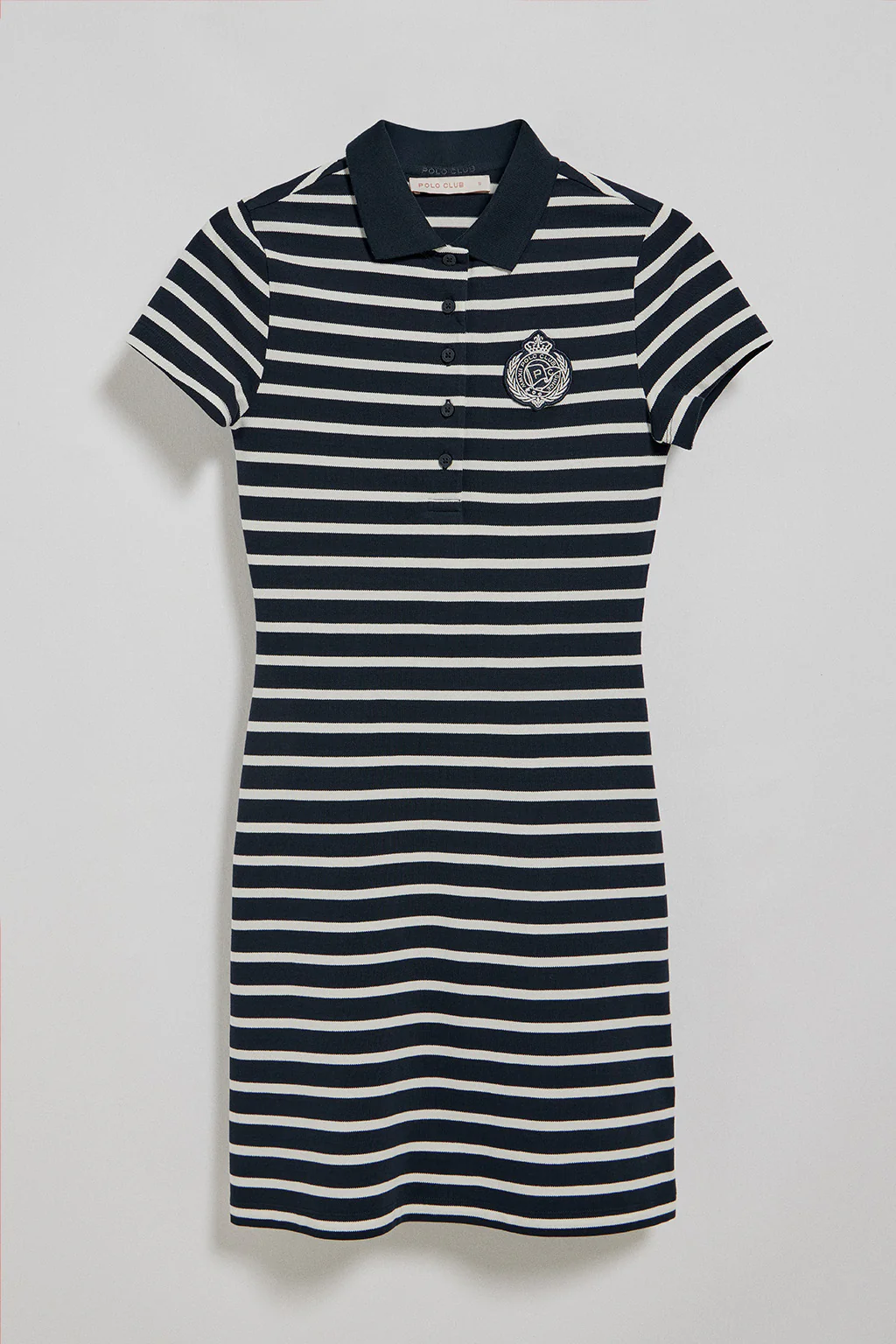 Navy-blue striped polo dress with nautical patch - Image 6