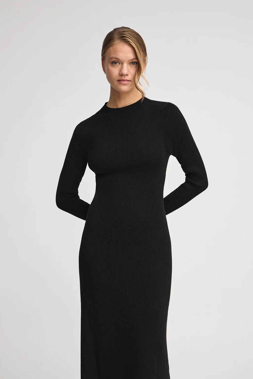 Black mock-neck long dress with Polo Club logo