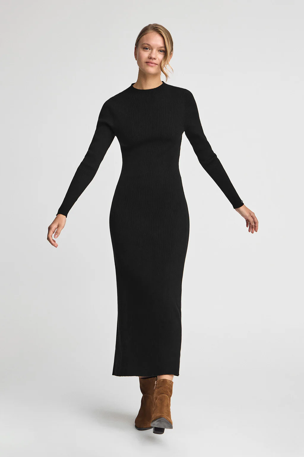 Black mock-neck long dress with Polo Club logo - Image 4