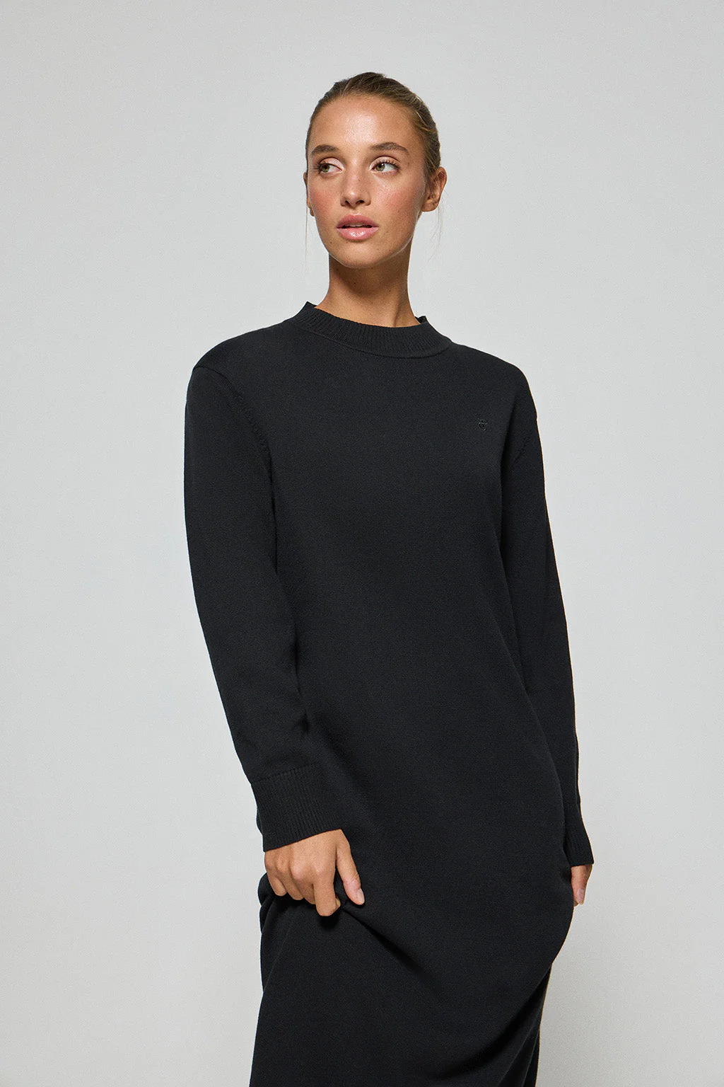 Black knit long dress Nara in plain fabric and monogram Polo Club embroidery - Image 2