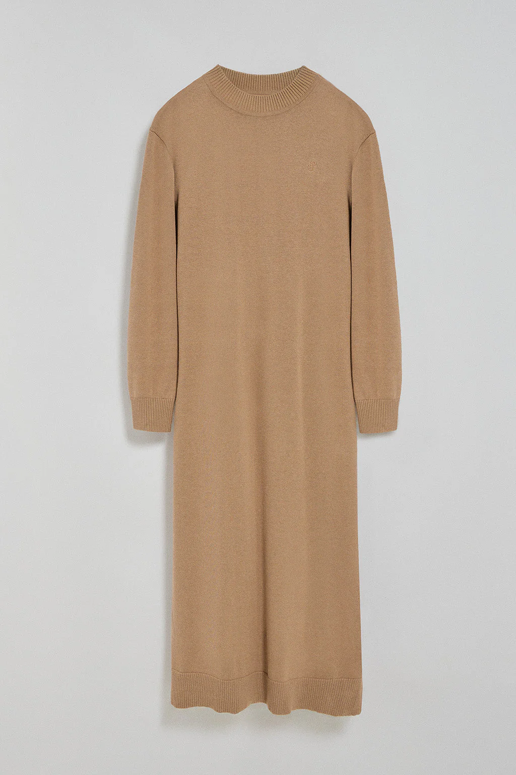 Light-brown knit long dress Nara in plain fabric and monogram Polo Club embroidery - Image 10