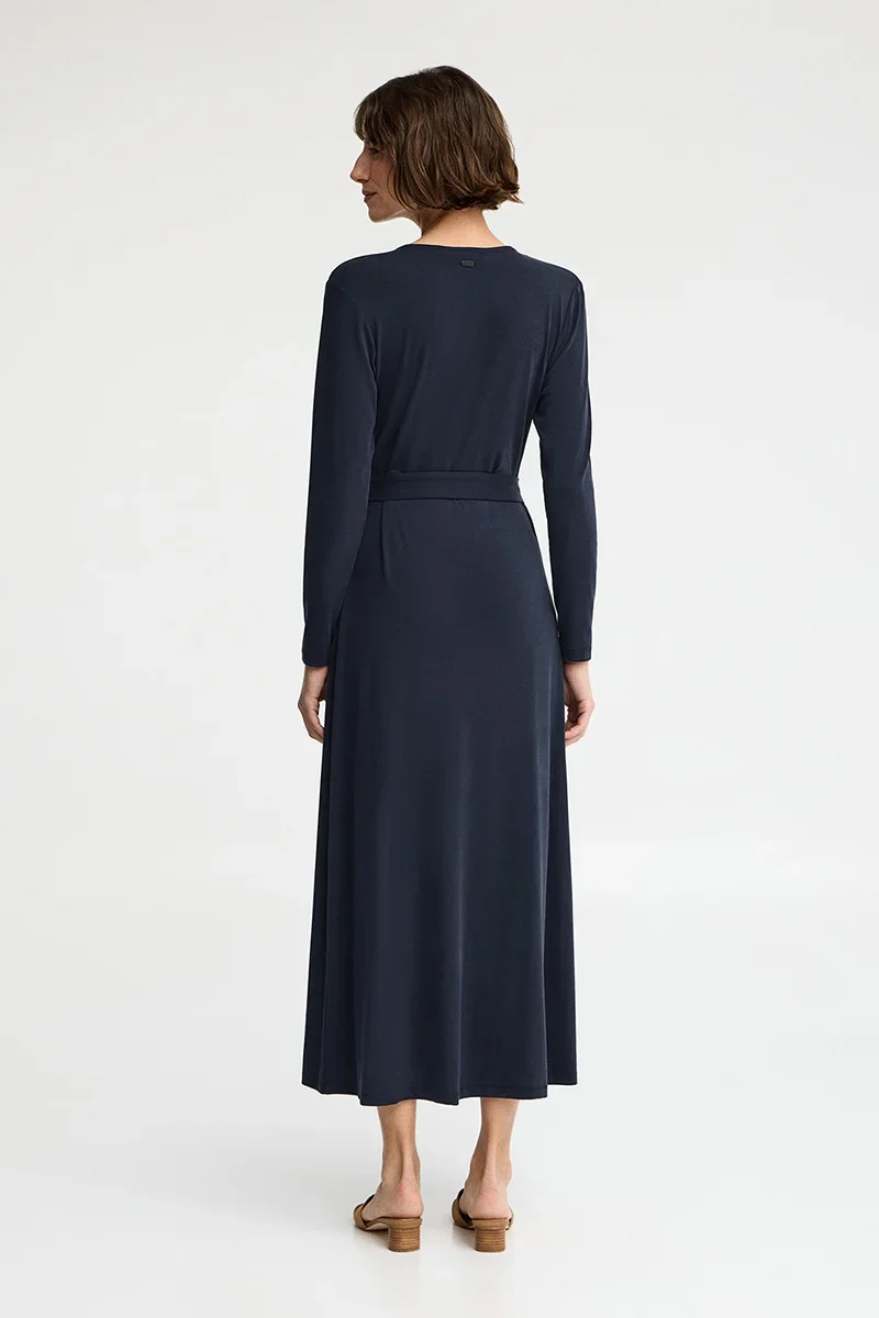 Navy-blue long-sleeve wrap dress with V-neck and Polo Club logo - Image 5