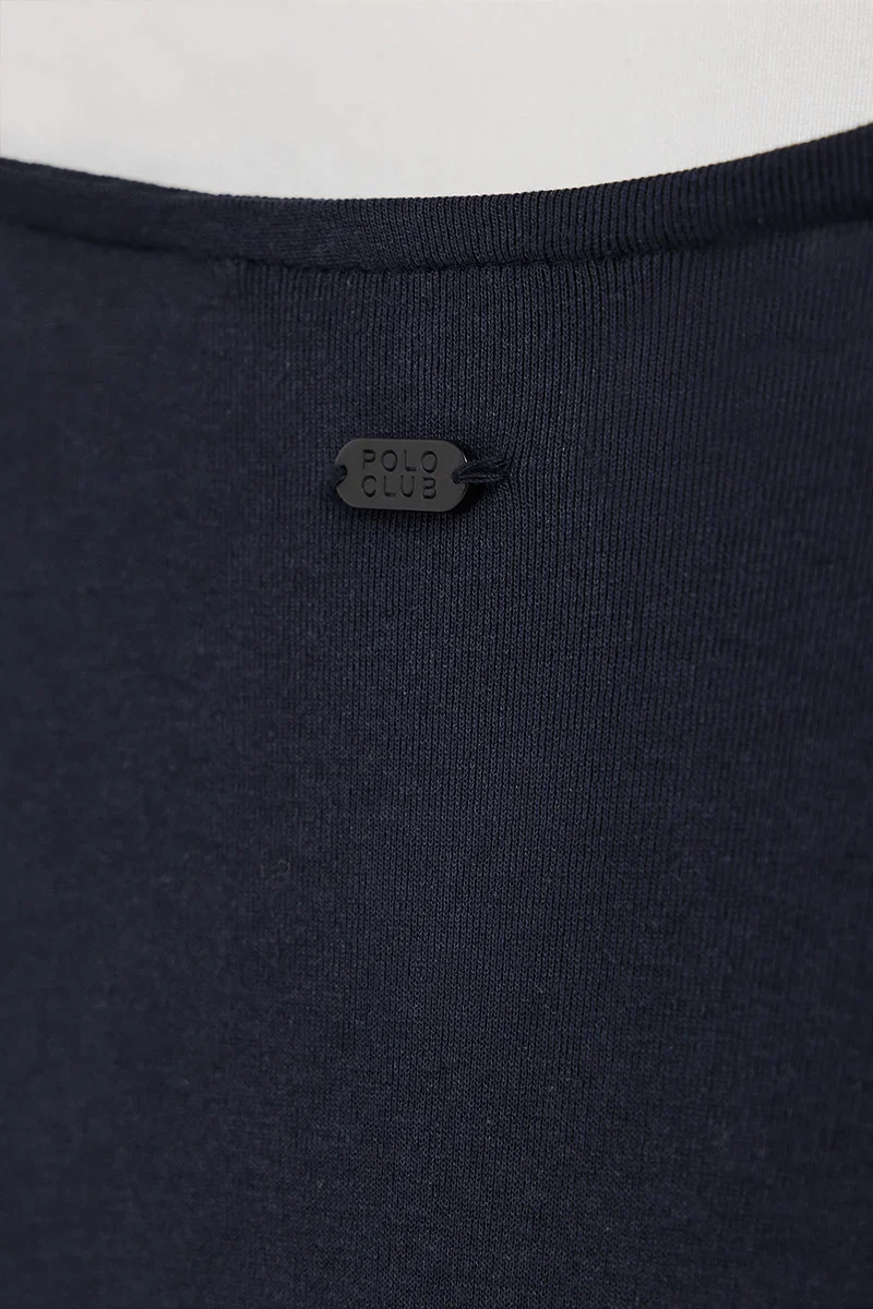 Navy-blue long-sleeve wrap dress with V-neck and Polo Club logo - Image 8