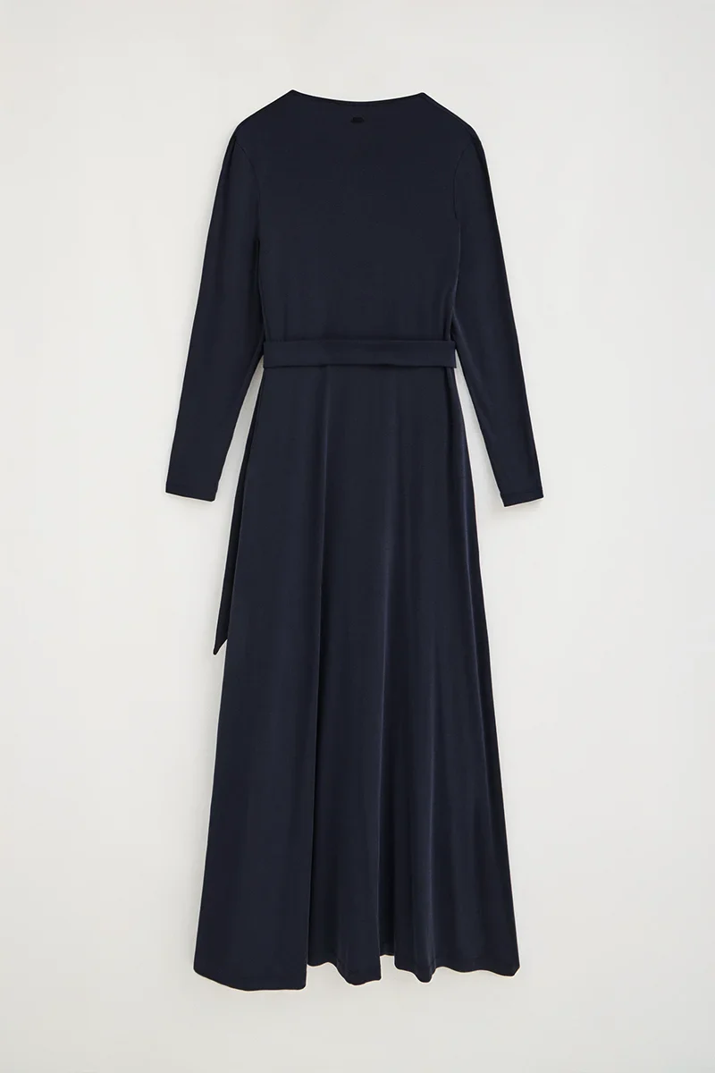 Navy-blue long-sleeve wrap dress with V-neck and Polo Club logo - Image 9