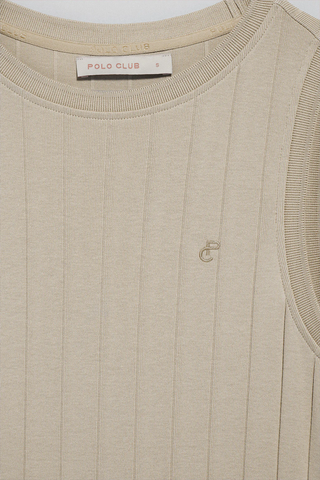 Beige ribbed long dress with embroidered monogram - Image 7