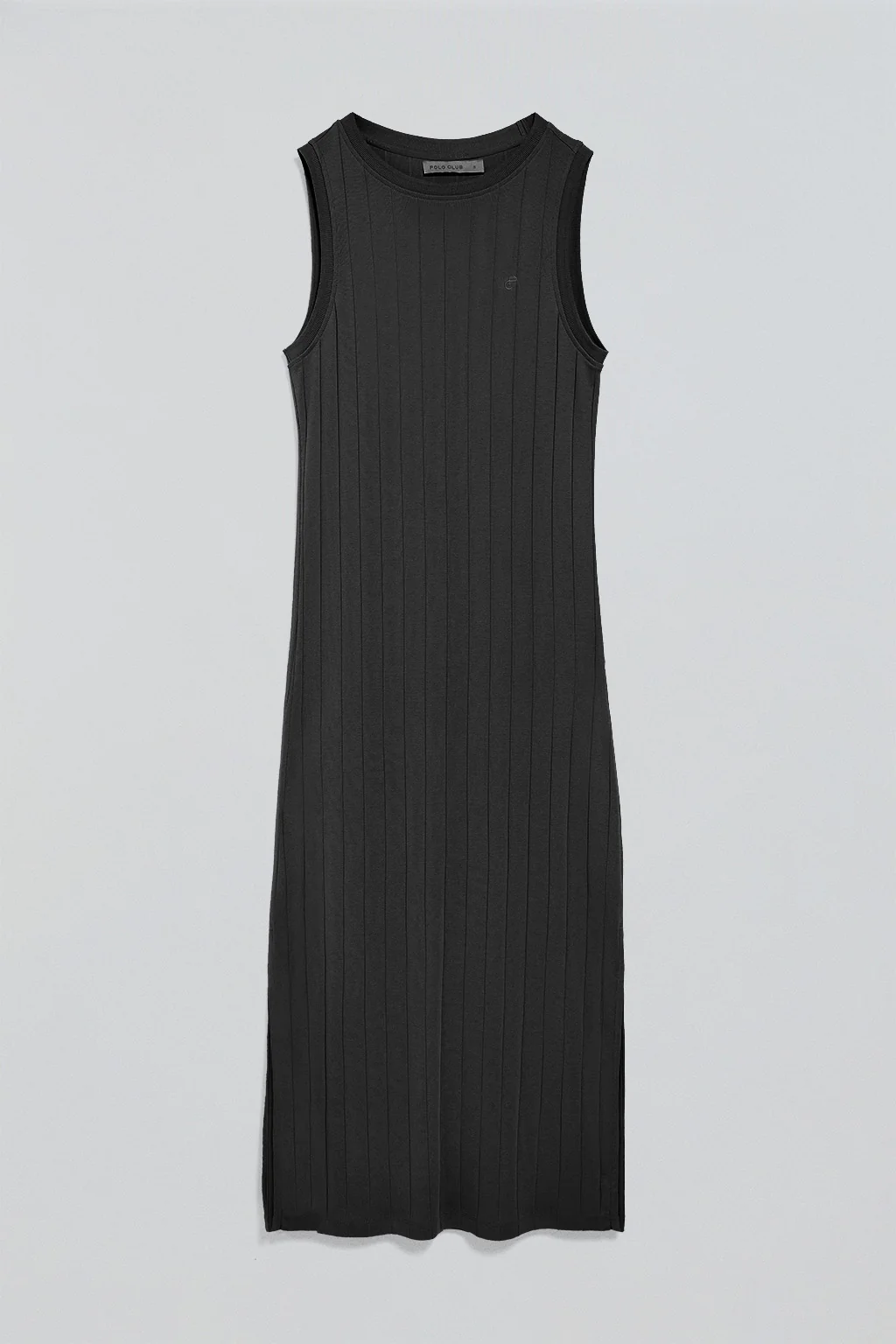 Black ribbed long dress with embroidered monogram - Image 7