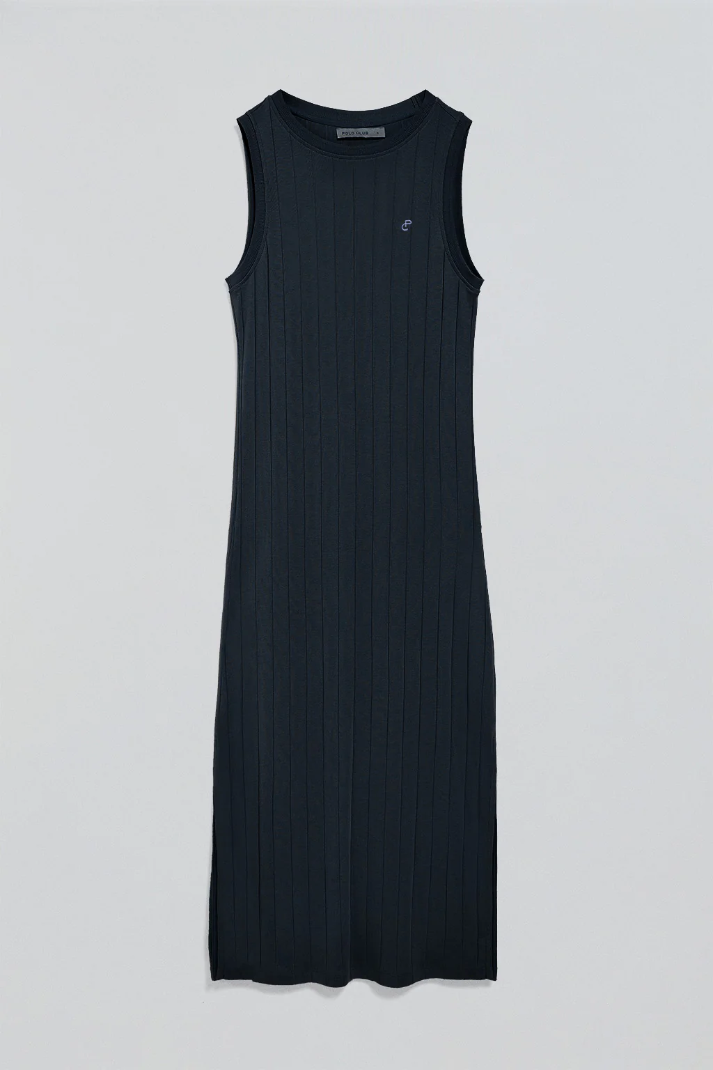 Navy-blue ribbed long dress with embroidered monogram - Image 5