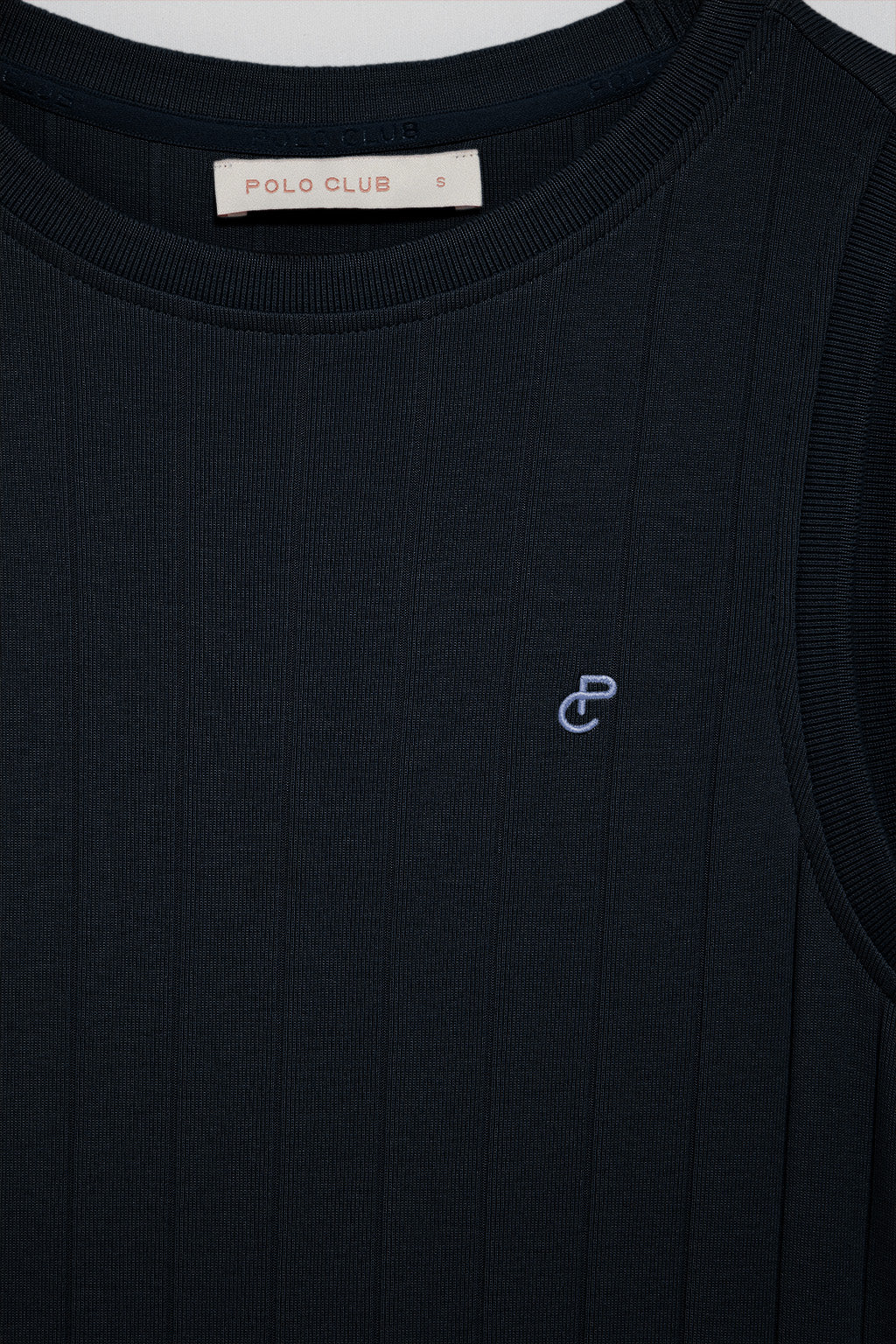 Navy-blue ribbed long dress with embroidered monogram - Image 6