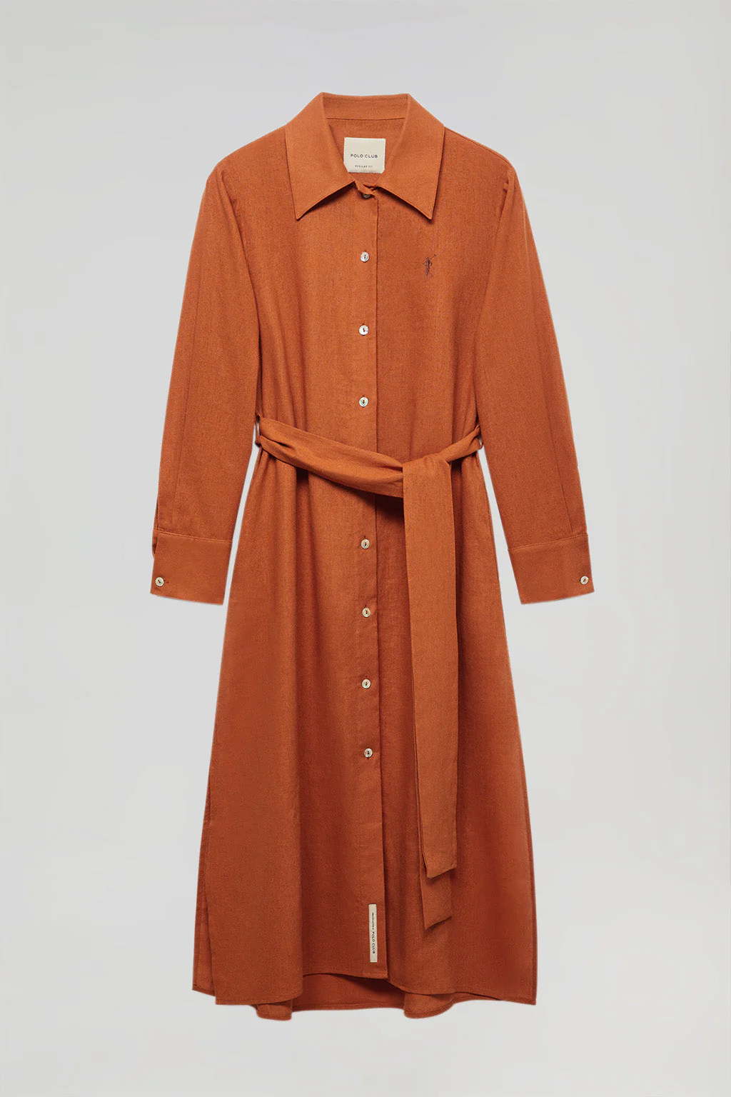 Caldera-red linen midi dress with Rigby Go embroidered detail - Image 7