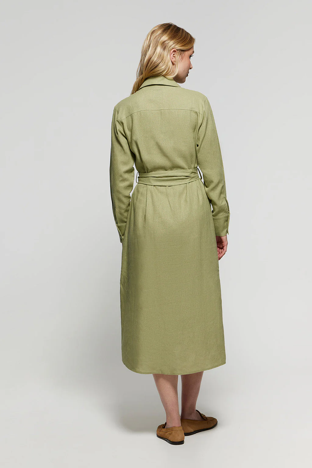 Green linen midi dress with Rigby Go embroidered detail - Image 5