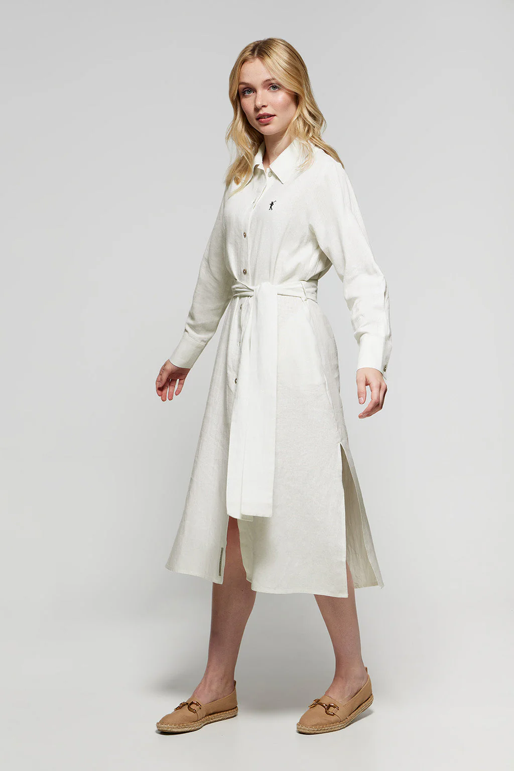 White linen midi dress with Rigby Go embroidered detail - Image 4