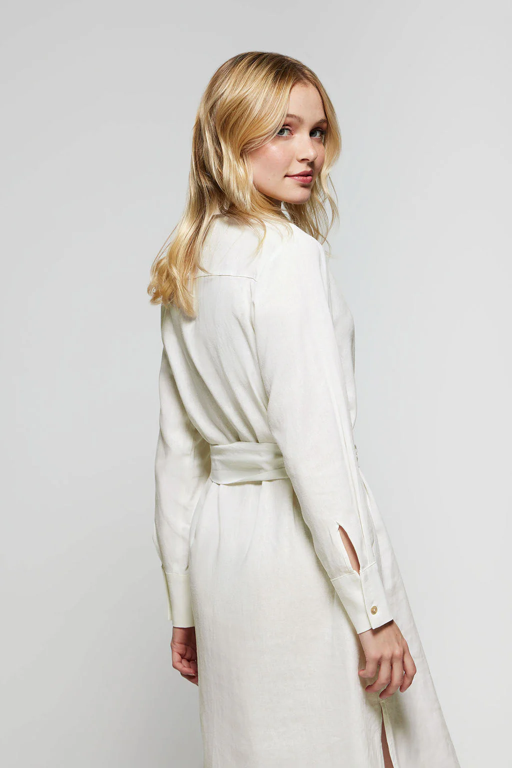 White linen midi dress with Rigby Go embroidered detail - Image 5