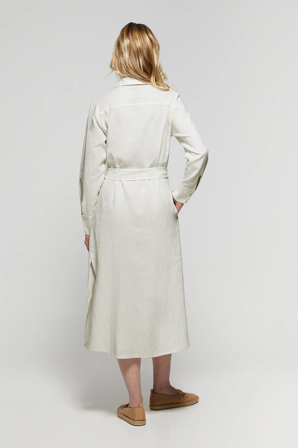 White linen midi dress with Rigby Go embroidered detail - Image 6