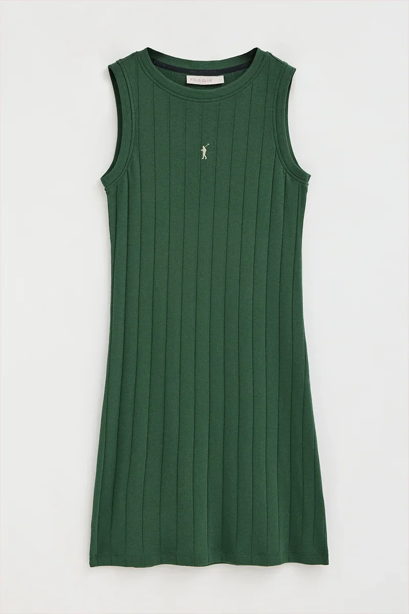 Bottle-green ribbed short dress with Rigby Go logo - Image 6