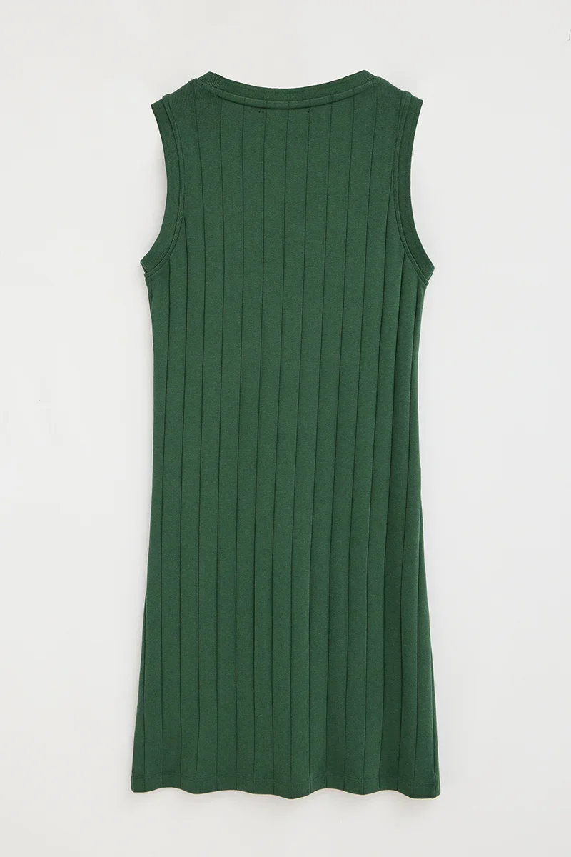 Bottle-green ribbed short dress with Rigby Go logo - Image 8