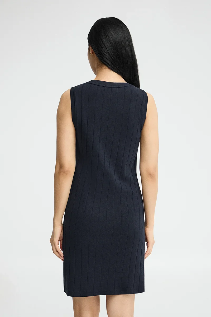 Navy-blue ribbed short dress with Rigby Go logo - Image 4
