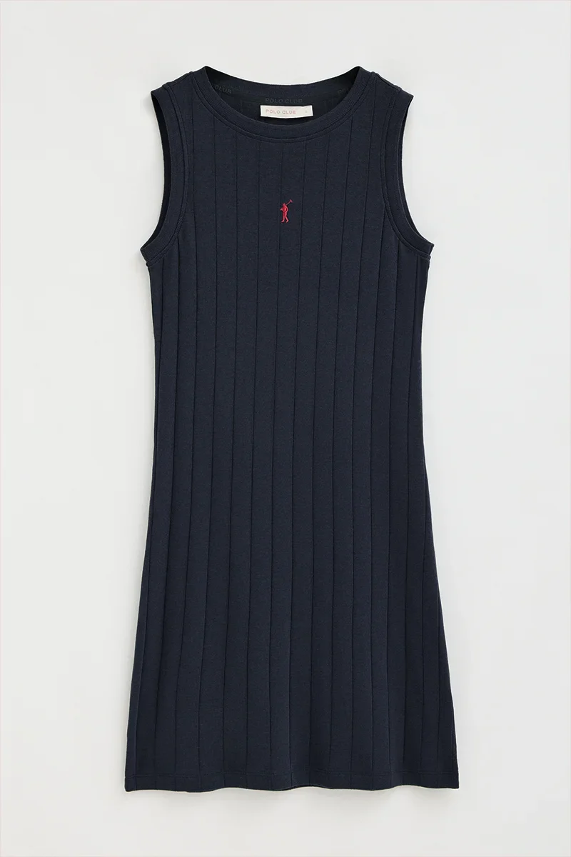 Navy-blue ribbed short dress with Rigby Go logo - Image 5