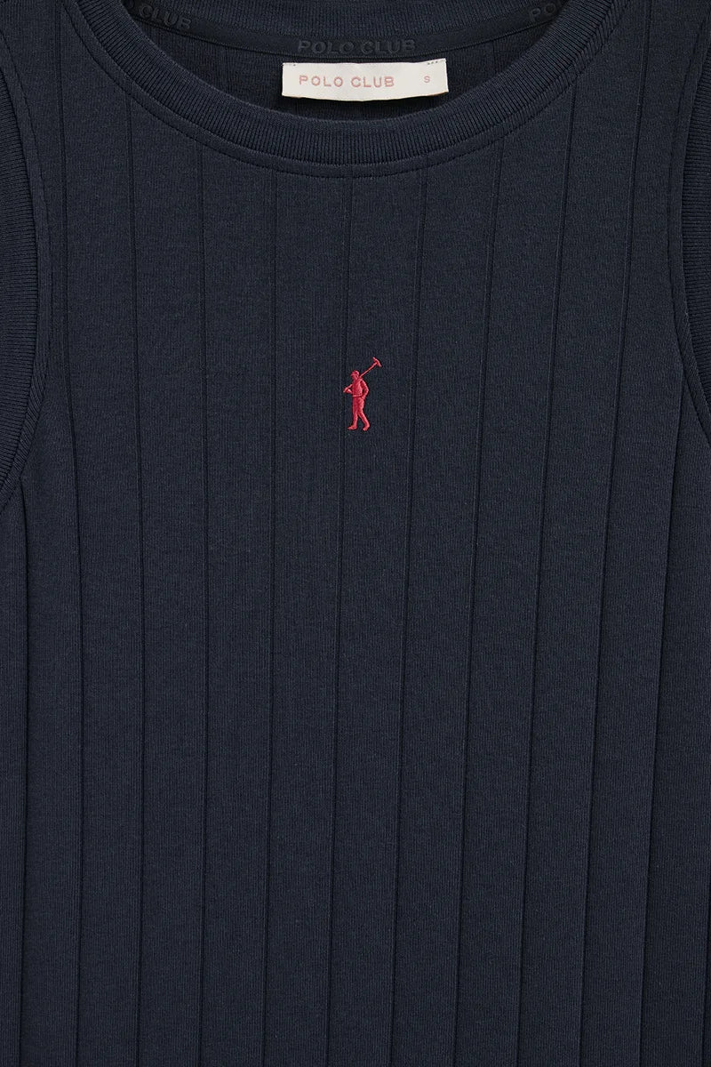 Navy-blue ribbed short dress with Rigby Go logo - Image 6