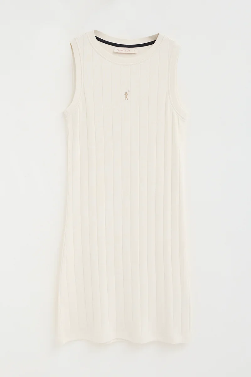 Nude ribbed short dress with Rigby Go logo - Image 6