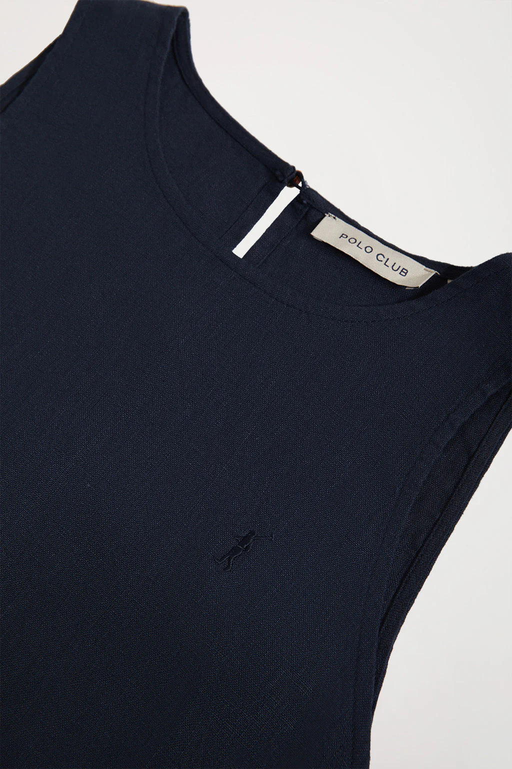 Navy-blue sleeveless linen dress with Rigby Go logo - Image 7