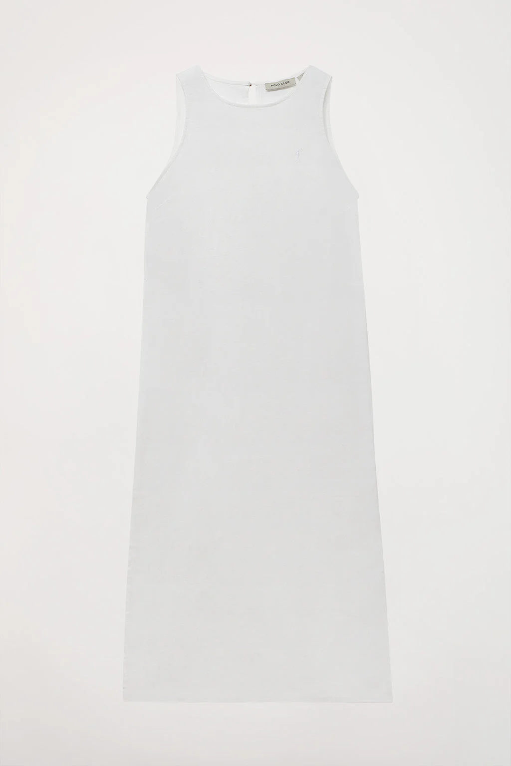 White sleeveless linen dress with Rigby Go logo - Image 11