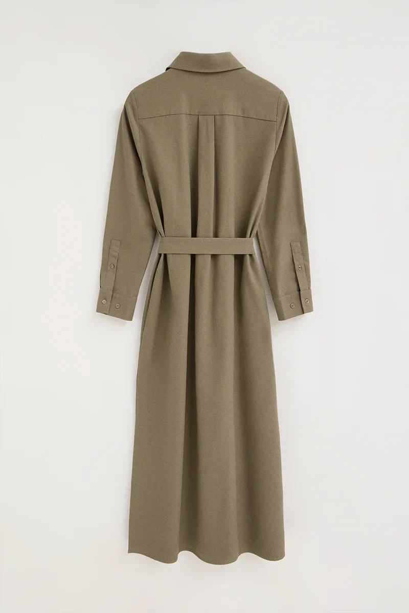 Khaki cotton-linen shirtdress with long sleeves and Rigby Go logo - Image 10