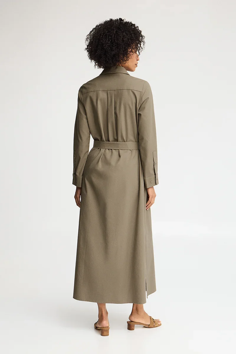 Khaki cotton-linen shirtdress with long sleeves and Rigby Go logo - Image 5