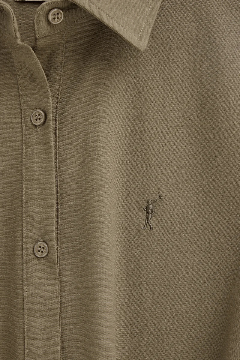 Khaki cotton-linen shirtdress with long sleeves and Rigby Go logo - Image 9