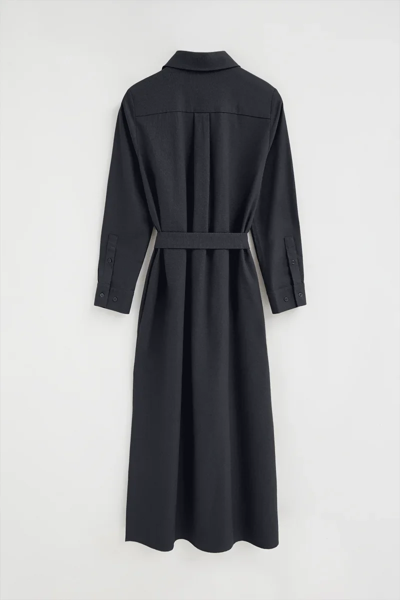 Navy-blue cotton-linen shirtdress with long sleeves and Rigby Go logo - Image 3