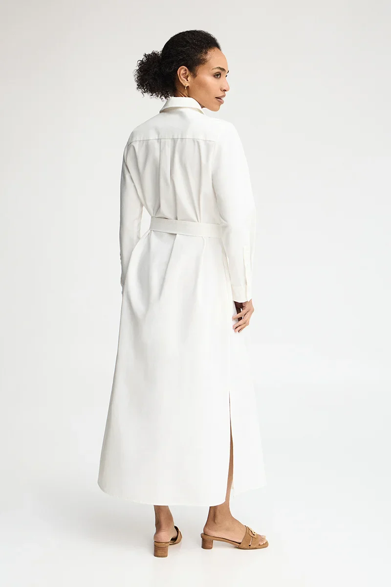 White cotton-linen shirtdress with long sleeves and Rigby Go logo - Image 5