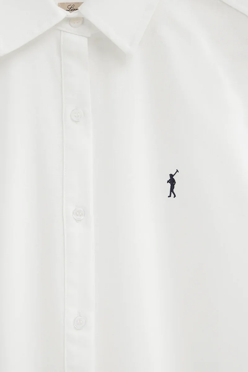 White cotton-linen shirtdress with long sleeves and Rigby Go logo - Image 7