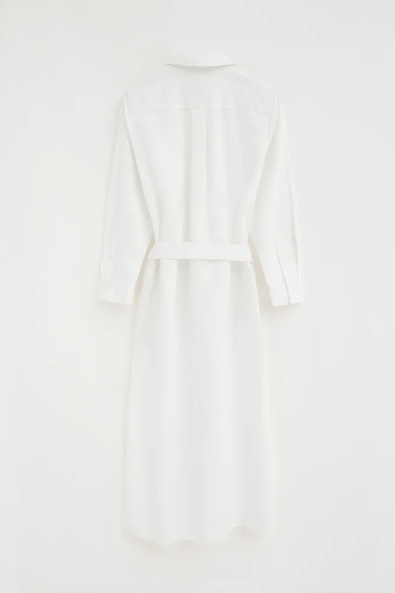 White cotton-linen shirtdress with long sleeves and Rigby Go logo - Image 8