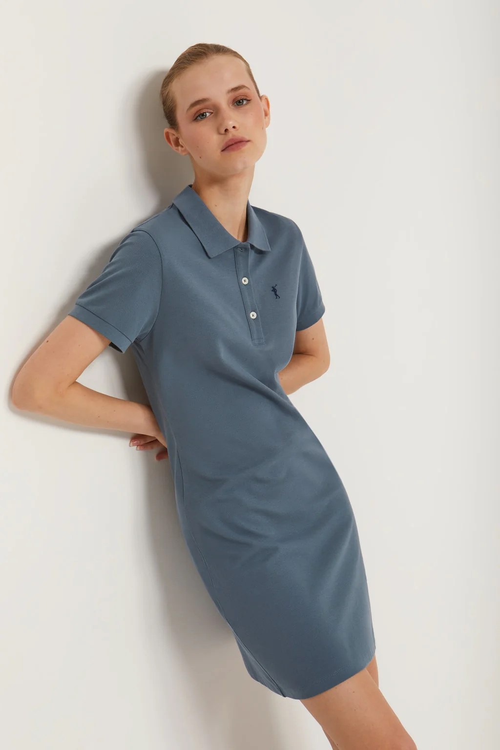 Denim-blue short-sleeve popover dress with Rigby Go embroidery - Image 12