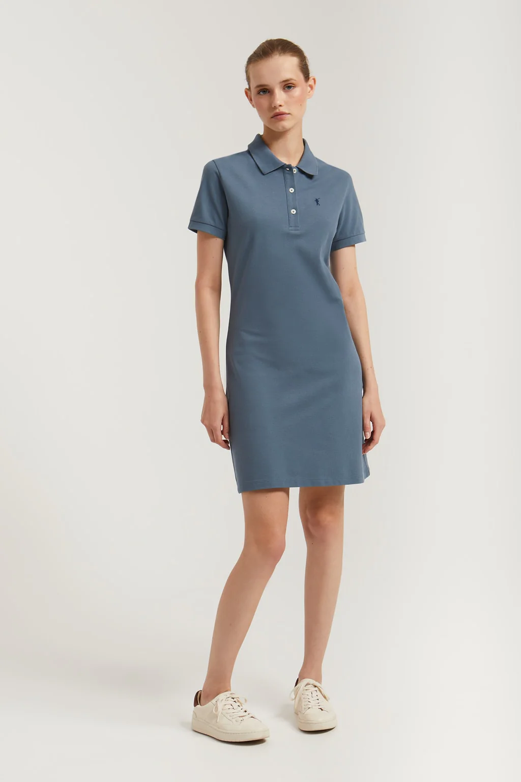 Denim-blue short-sleeve popover dress with Rigby Go embroidery - Image 2