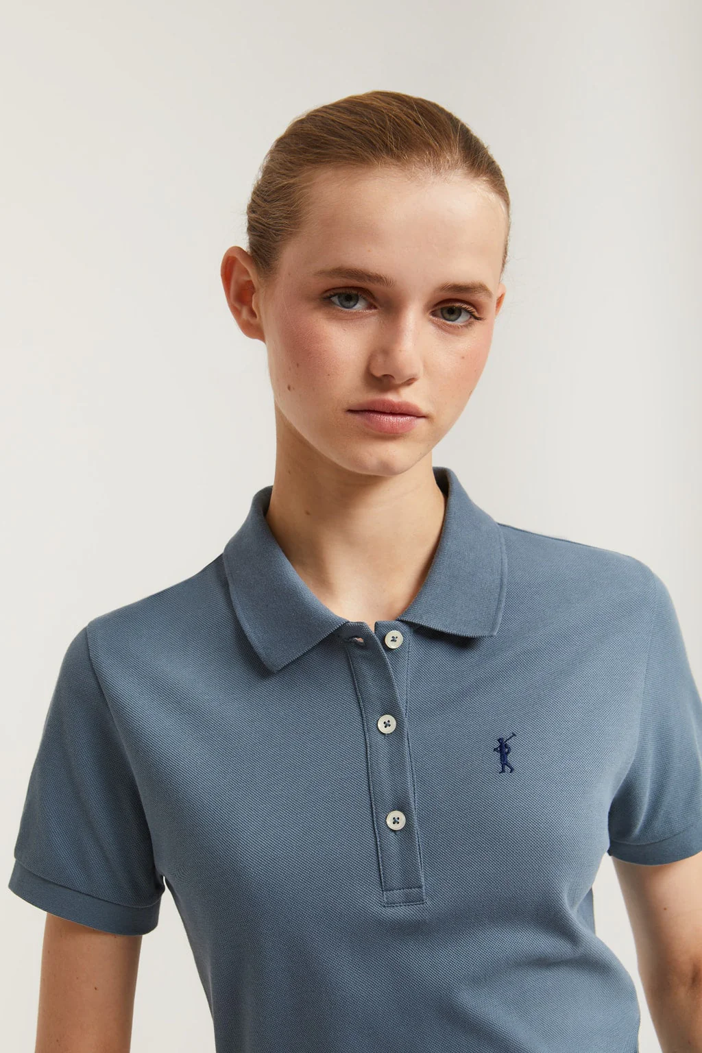 Denim-blue short-sleeve popover dress with Rigby Go embroidery - Image 4